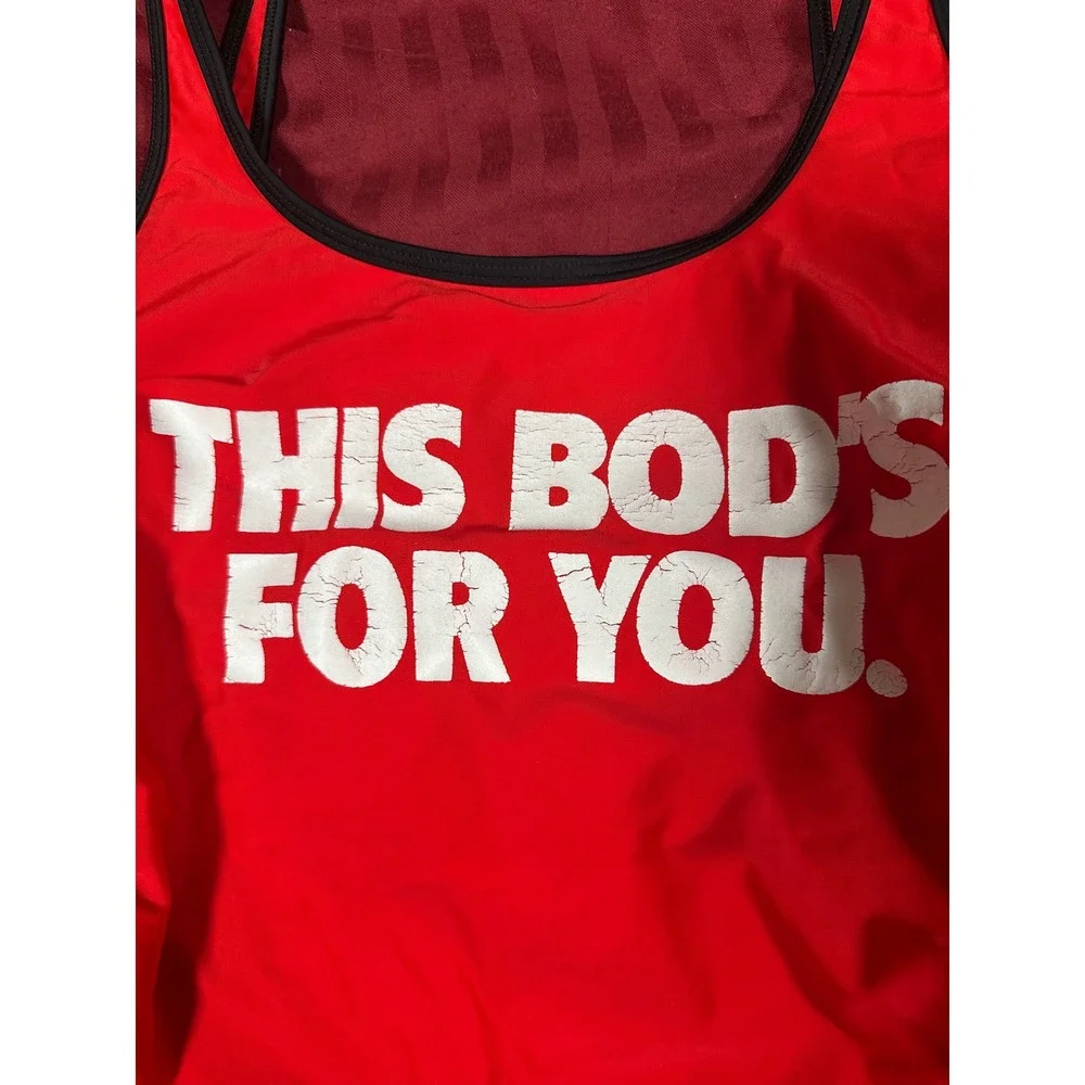 Wildfox This Bod's For You One Piece Swimsuit S Red Zip Side Graphic Rare‎